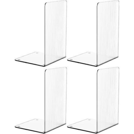 Lot de 4 serre-livres en acrylique transparent pour étagères, avec tapis antidérapants, design unique, décoratifs pour la maison, le bureau et les fournitures scolaires