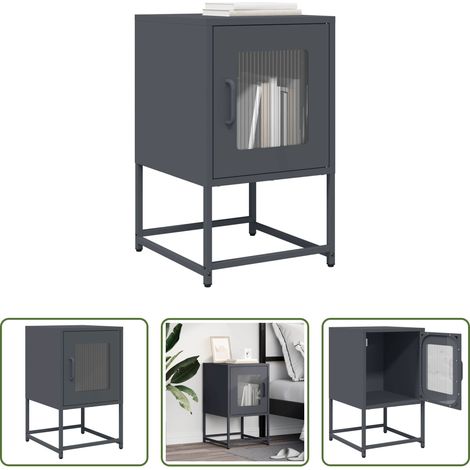 Schrank - Nachttisch Anthrazit 36x39x60,5 cm Kaltgewalzter Stahl (1/5)
