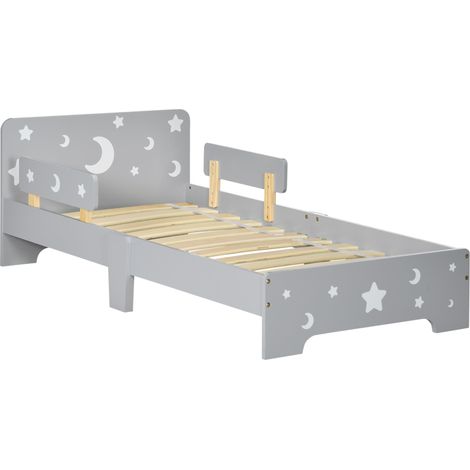 Struttura Letto Singolo per Bambini 143x76x49 cm con Motivi a Stelle e Luna in Pannelli di MDF e Truciolato Grigio (1/5)