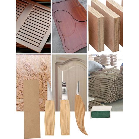 Ensemble de 5 outils de sculpture sur bois : ciseaux à bois, couteau et cuillère. (1/5)