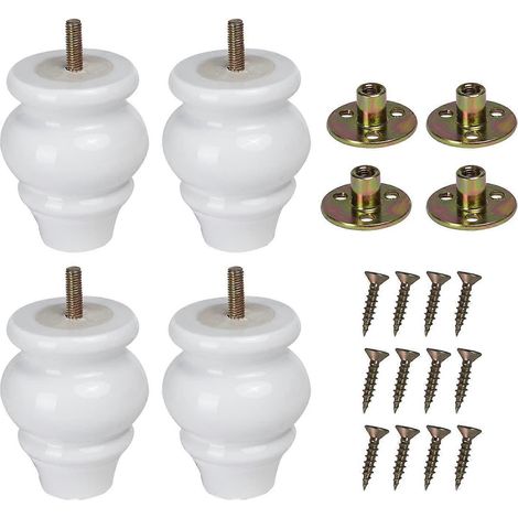 Quatre pieds de canapé en bois massif blanc, pieds de meubles tournés blancs, pieds de meubles en bois, 3,54 pouces de hauteur, pieds de meubles en bois massif, pieds de coiffeuse, pieds de canapé, pi (1/5)