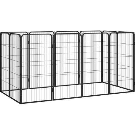 Chenil pour chiens 12 panneaux - Parc enclos pour animaux Noir 50x100cm Acier enduit de poudre BV980789 - BonneVie (1/5)