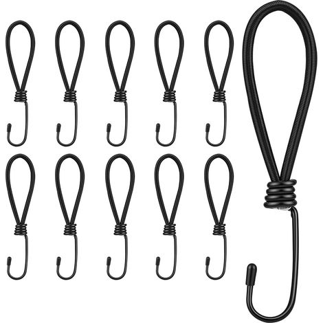 Tendeurs Elastique avec Crochets, 10 Pièces Tendeurs de Bâche avec Crochets, 15cm Crochet Tendeur Elastique Courts, Tendeurs Universels pour Fixation Bâches, Camping, Bagages, Remorques (1/5)