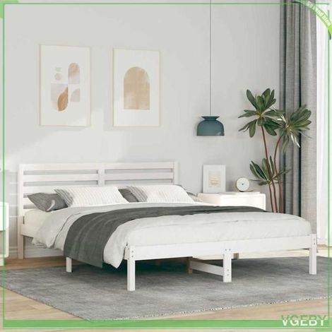 ABI Cadre de lit avec tête de lit Blanc 160 x 200 cm Pin massif 7291712312175 (1/5)