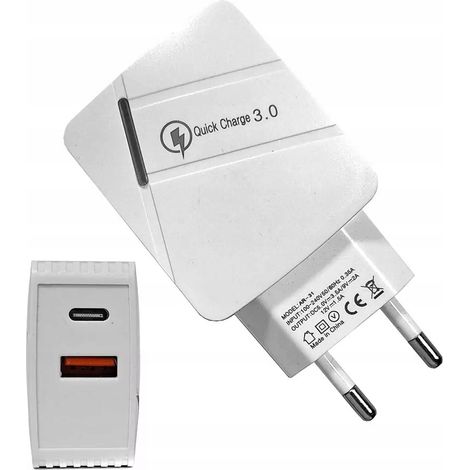 Cargador de teléfono de carga rápida USB + Tipo C Blanco (1/5)