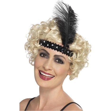 Flapper Headband - Black - with Feather - 44662