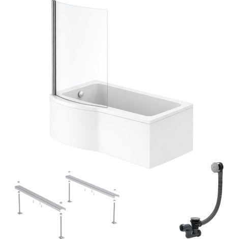 IDEAL STANDARD Connect Air 150 x 80 cm, conjunto para bañera/ducha izquierda + delantal + mampara fija + patas + desagüe cromado