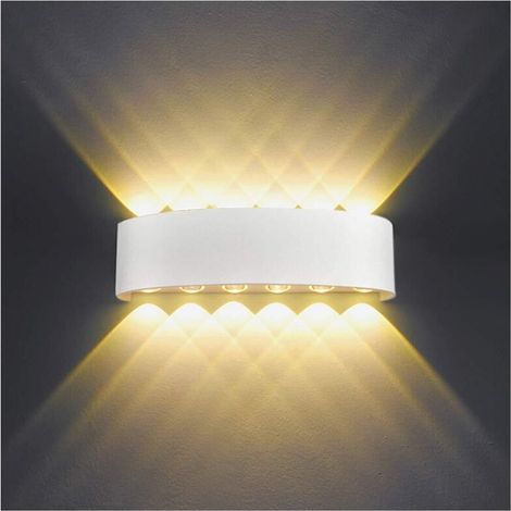 Applique Murale Interieur LED 12W Blanc en Aluminium, Lampe Murale Moderne Up Down Spot Lampe pour Salon Chambre Hall Escalier Pathway (Blanc Chaud)