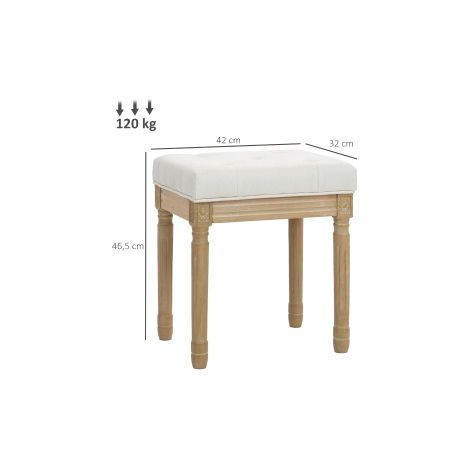 Pouf repose-pieds beige en lin avec assise rembourrée et pieds en bois, 42 x 32 x 46,5 cm, pour salon, chambre et bureau (1/5)