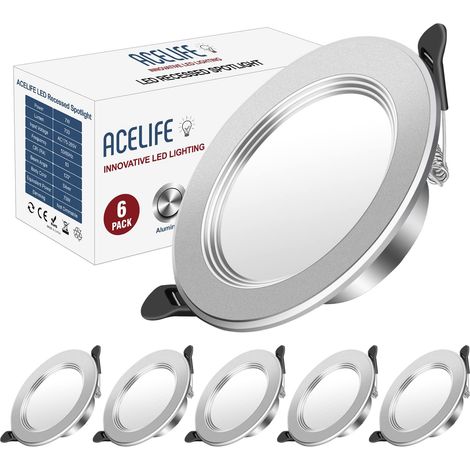 Spot Led Encastrable, Extra Plat,Encastré Lampe Plafonnier, 7W 700lumen, Equivalent 70W Incandescence, Blanc Froid 6000K, Aluminium Rond en Métal, Pour Salle de Bain, Salon, Lot de 6