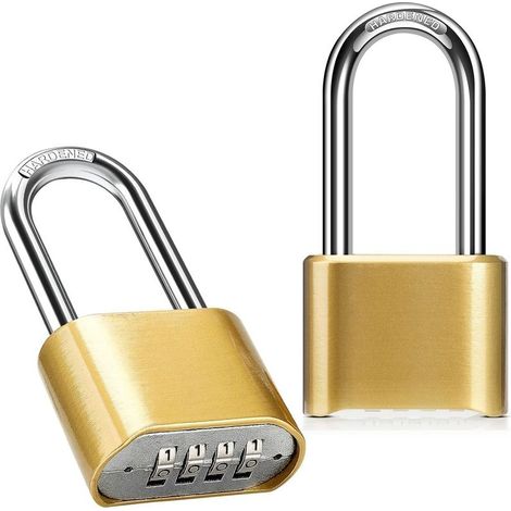 Lot de 2 cadenas à combinaison en laiton avec code réinitialisable à 4 chiffres Serrure résistante aux intempéries pour casier de gym,portail,clôture,abri de jardin et rangement (1/5)