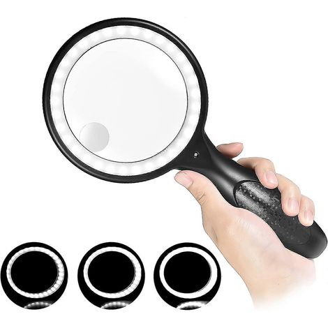 Loupe de Lecture LED avec Éclairage 33 LED, Grossissement 30x/60x, Recharge USB (1/5)