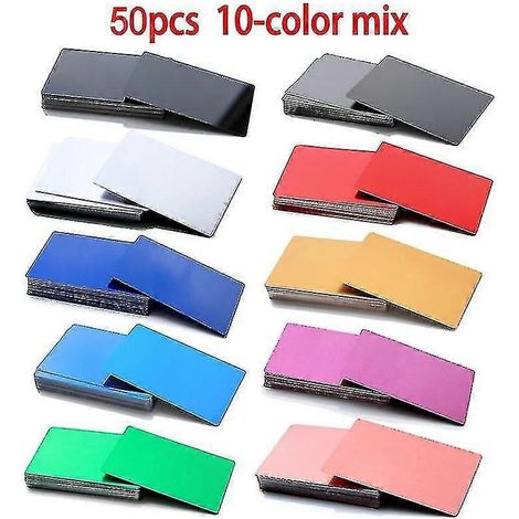 50 cartes de visite en métal (alliage d'aluminium) vierges pour gravure laser, personnalisables, 10 couleurs au choix.-86mm x 54mm x 0.2mm-Mixed colors1 (1/3)