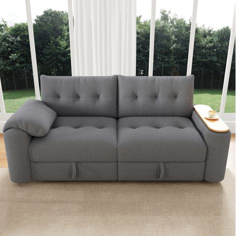 3-Sitzer-Sofa 207,5 x 80 x 87 cm aus grauem Plüschstoff mit Stauraum – MEUBLIV (1/5)