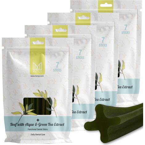 Snack dentale per cani - manzo con alghe ed estratto di tè verde (28 bastoncini)