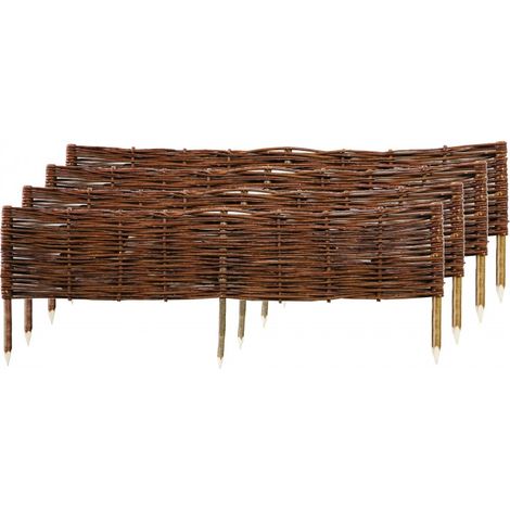 Easycloture – Lot de 4 bordures en osier tressé – Piquets en noisetier – Longueur 1m – Hauteur 20cm – Résistantes aux intempéries