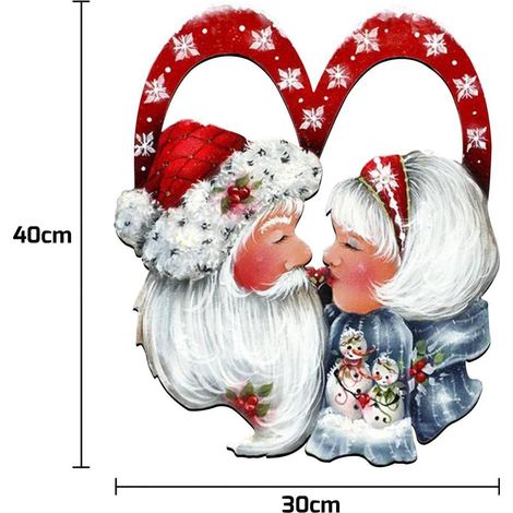 Couronne de Noël en bois avec le Père Noël, décoration de porte d'entrée, anneaux décoratifs à suspendre (1/5)