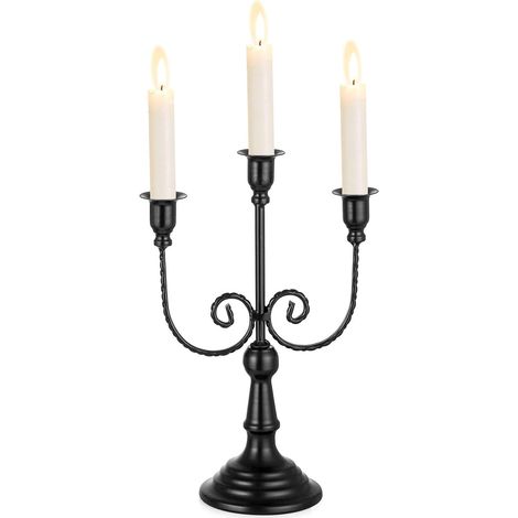 bougeoir bougeoir 3 bras - 30 cm bougeoir vintage bougeoir décoratif pour bougies de bar en métal pour décoration de table Halloween décor de manteau de cheminée de salon, noir (1/5)