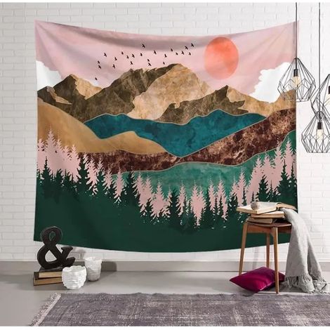 Tapisserie Tenture Murale,Nature Paysage Tapestry,Coucher du Soleil Art Tapisserie,Forêt Arbre Tapisserie,pour Maison,Chamber,Salon (1/4)