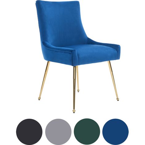 Single Blue Viviana Velvet Dining Chair with Gold Legs and Ring Handle - Modern Upholstered Accent Chair (1/5)