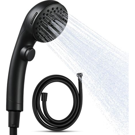 Pommeau de Douche avec Tuyau 1,6m et Fonction Pause, Noir (1/5)