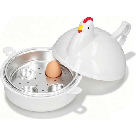 Cuiseur à œufs pour micro-ondes (4 œufs), cuiseur vapeur en forme de poule pour œufs à la coque et œufs durs, accessoire de cuisine. (1/5)