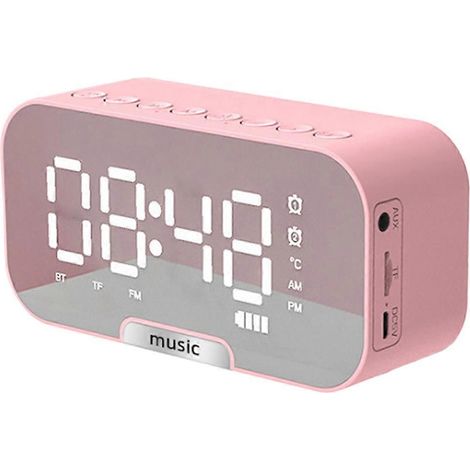 Réveil miroir mini avec haut-parleur Bluetooth sans fil - Rose (1/5)