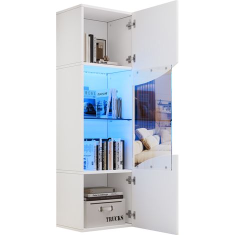 Vitrine haute blanche 35 x 50 x 165 cm avec portes en verre trempé, rangements sur 4 niveaux, finition brillante et éclairage LED, style italien moderne  CHICFURN (1/5)
