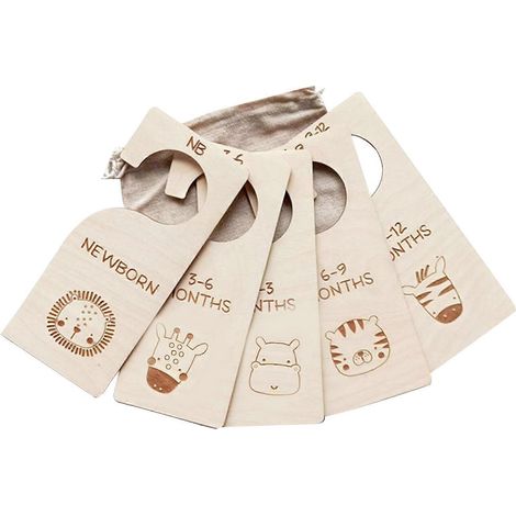 5-teiliges Set Babykleiderschrank-Größentrenner aus Holz, Organizer für Babykleiderschränke von Neugeborenen bis 12 Monate, für Babyzimmer und Kinderzimmer