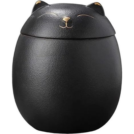 Urn Céramique Chat - Forme Chat Sculpté - Étanche Humidité - Noir Mat - Pour Cendres Animaux - 1 Pièce (1/5)