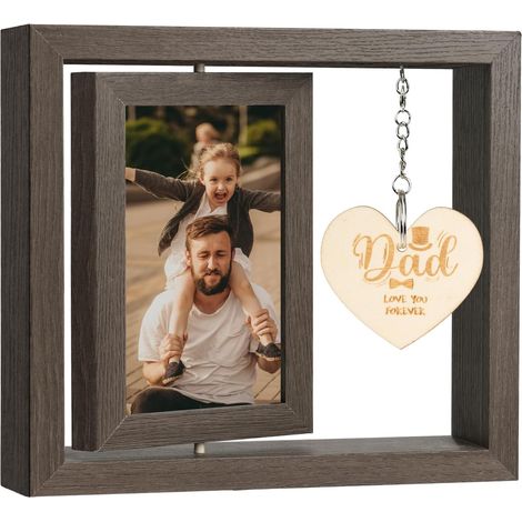 Cadre photo Dad Love You Forever - 10,2 x 15,2 cm - Cadeau de la part de sa fille et de son fils - Cadre flottant rotatif en bois (1/5)