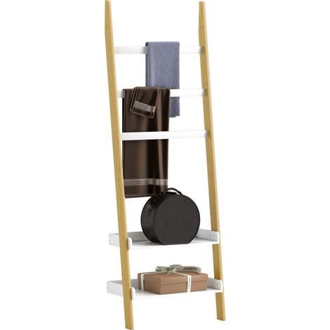 Étagère de rangement étagère échelle avec 2 étagères et 3 porte-serviettes pour chambre à coucher et salon, blanc (1/5)