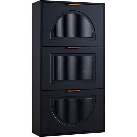 Scarpiera stretta con 3 ante a ribalta, mobile portascarpe nero 60 x 24 x 114 cm (1/5)