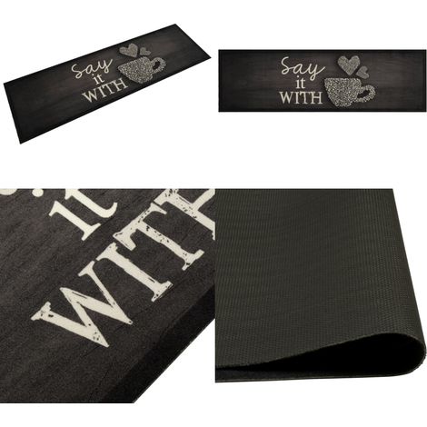 Küchenteppich Waschbar Tasse Schwarz 45x150 cm Samt - Küchenläufer - Samt - PVC - Rutschfest - Maschinenwäsche - Home & Living (1/5)