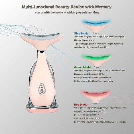 Gesichts- und Nackenmassagegerät, Gesichtsmodellierungsgerät, Hautverjüngungsgerät mit Wärmelicht, Dreifach-LED-Technologie und Vibration, für Anti-Aging und Lifting (1/4)