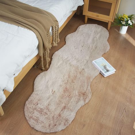 Tapis Beige Faux Peau de Mouton 60 x 180cm Shaggy en Peau en Fourrure synthétique Fourrure Lavable Tapis (1/5)