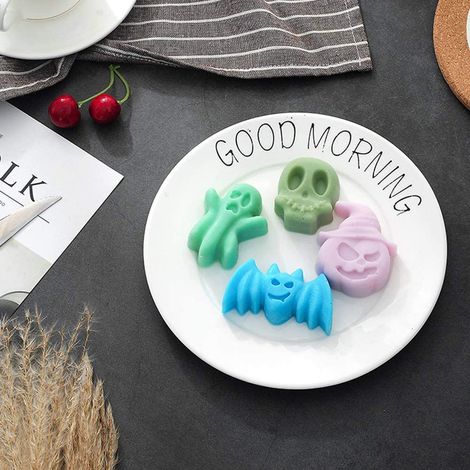 Moule à gâteau Halloween silicone 6 cavités fantôme citrouille chauve-souris, moule à pâtisserie DIY pour savon bonbon chocolat (1/5)