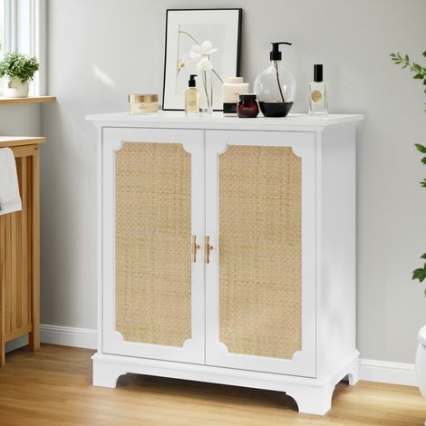 Sideboard mit 2 Rattantüren und Verstellbarem Einlegeboden, Feuchtigkeitsbeständiger Oberfläche 80×38×86 cm (1/5)