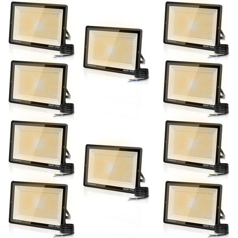 10PCS 400W Projecteur LED Extérieur, Spot LED Exterieur 40000LM Super Lumineux 3500K Blanche Chaude Éclairage de Sécurité Extérieur IP66 Imperméable pour Garage Jardin Terrasse Parking