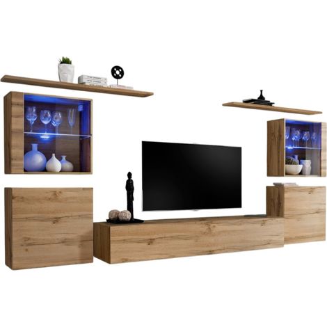Composizione murale SWITCH XIV mobile TV sospeso in rovere Wotan con LED