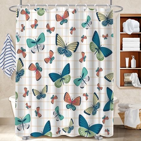 Ensemble rideau de douche polyester avec anneaux 180x180 séchage rapide voile de douche pour cacher un carrelage un peu vieillot (1/5)