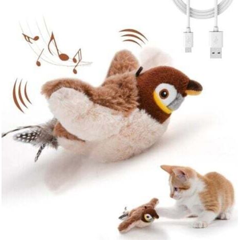 Juguete interactivo para gatos con hierba gatera recargable Buzz Beat Bird (no volador) para gatos de interior, activado al tacto, juguete deportivo de peluche para gatitos, de DEBUNS (1/5)