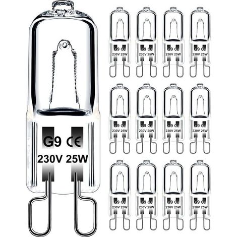 Ampoule Halogène G9 25 W 230 V Dimmable Blanc Chaud 3000 K Lot de 12 Pour Four Micro-ondes Cuisinière Plafonnier Classe Énergétique G (1/4)