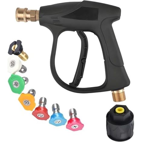Pistolet de lavage haute pression, buse courte 4350 PSI, avec raccord M22 14 mm et connexion rapide 1/4, 7 embouts pour lavage auto et terrasse.