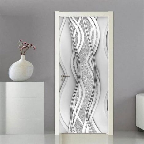 Sticker Porte - PVC Auto-adhésif - Texture Ligne - 77 x 200 cm - Lot de 2 Pièces (1/5)
