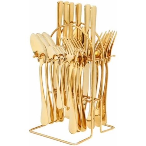 Set de couverts dorés - acier inoxydable poli doré - 24 pièces - comprend porte-couverts doré - qualité supérieure lavable au lave-vaisselle (1/5)
