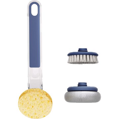 Kitchen Dish Brushes 3 in 1 Long Handle Pot Pan Sponge Scrubber Brush Cleaning Tool Set Navy Blue (1/5)
