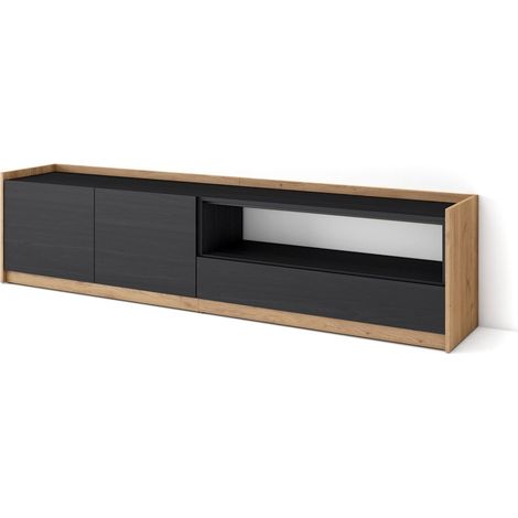 Skraut Home - TV-Schrank, Lowboard, 207x37x50cm, Für TV-Geräte bis zu 80", Fernsehtisch, Schwarz Eiche