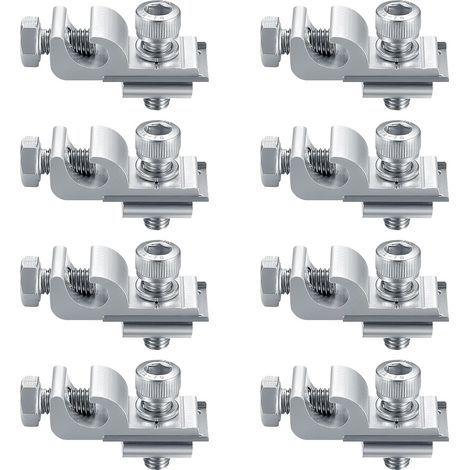 8 Clips de mise à terre, Aluminium résistant, Pour système de montage solaire, Toits et abris