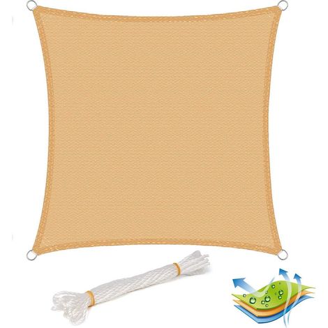 WOLTU Sonnensegel Quadrat atmungsaktiv Sonnenschutz HDPE Windschutz mit UV Schutz für Garten Terrasse Camping, Sand 5x5m (1/5)